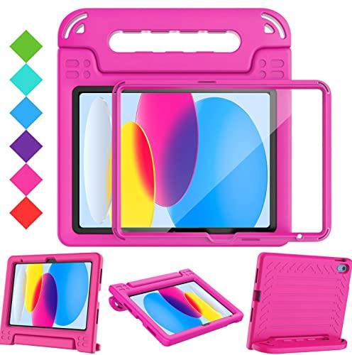 BMOUO Kids Case for iPad A16 11th Generation 11" 2025/iPad10th Generation 10.9 Inch 2022 - with Screen Protector, Shockproof Covertible Handle Stand iPad 11th 10th Generation Case for Kids, Rose