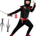 Morph Deluxe Boys Ninja Costume With Ninjas Toy Accessories, Kids Ninja Costumes, Boy Halloween Costume (7-9 Years)