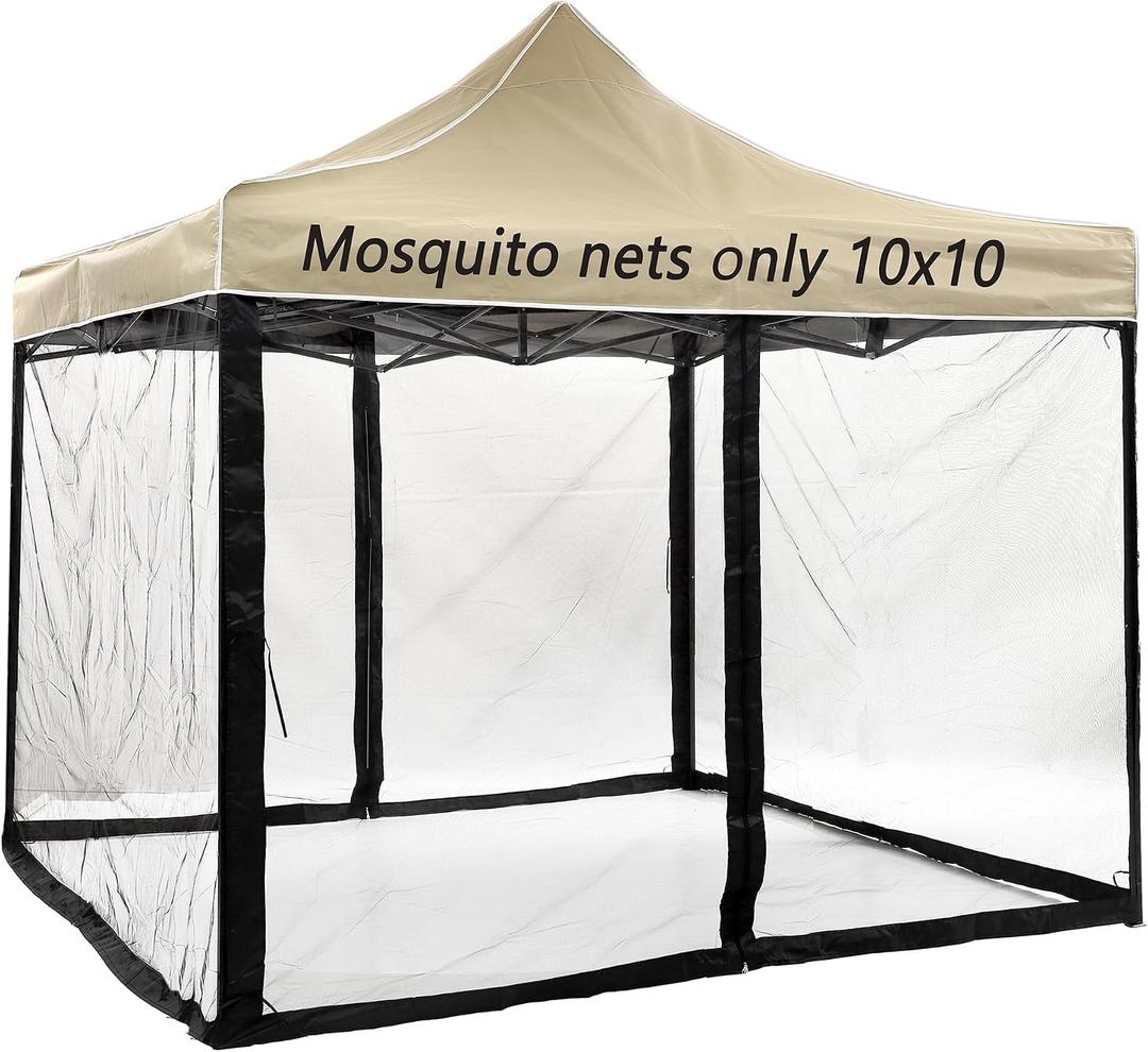 10x10 Replacement Mosquito Netting for Pop-Up Canopy Tent, Sidewall Screen with Zipper Universal Black