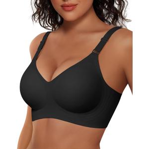 Vertvie Womens Wireless Jelly Bras No Underwire Push Up Seamless Bra Supportive Full Coverage Bralette Regular and Plus Size (Black, XXL)