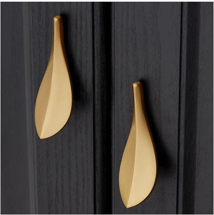 6pcs Solid Brass Cabinet Knobs,Leaf Shape Furniture Handles Pulls for Door,Kitchen Drawer,Dresser Drawer