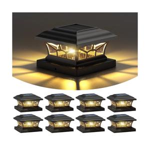 8 Pack Solar Post Cap Lights Outdoor Waterproof, Fits 4x4, 5x5, 6x6 Wooden & Vinyl Fence Decks, Edison LED Bulb with Warm & Cool White Light Modes (Classic Black, 8)