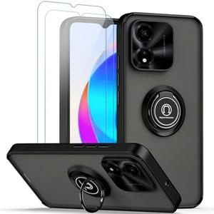 QUIETIP Case Compatible with Honor X5 Plus with Screen Protector,TPU + Hard PC Shockproof Magnetic Ring Car Mount Stand Cover,Black