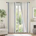 jinchan Weslie Boho Lined Linen Curtains for Bedroom Blue Vintage Floral Farmhouse Curtains 84 Inches Long Linen Drapes for Living Room Embroidered Drapes Rod Pocket Blue on Beige 2 Panels