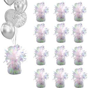 Balloon weights, 12 pieces, aluminum foil, suitable for birthday parties, gatherings, weddings, dinners and other occasions, weight 0.36lb (Lridescent 12pcs)