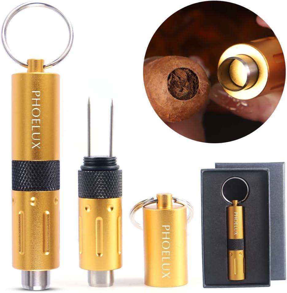  Punch Multitool 2-in-1, Hole Opener and Twin Needle in A Key Chain Ring with Gift Box (Gold)
