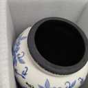 Decorative 10 inch Ceramic Flower Vase, Blue and White Floral Pattern, Crackle Glaze Finish
