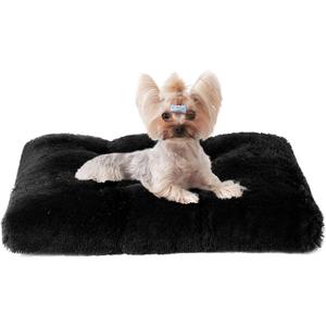 EHEYCIGA Fluffy Dog Crate Bed for Small Dogs, Plush Faux Fur Crate Pad, Calming Anti Anxiety Small Dog Bed, Washable Soft Warm Mat with Non-Slip Bottom, Black (23.6 x 17.5)