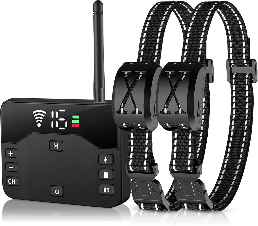Wireless Dog Fence, 2-in-1 Electric Pet Containment System & Remote Training Collar, Rechargeable & Waterproof Shock Collar for Small Medium Large Dogs, Adjustable Range Up to 800ft (Black)
