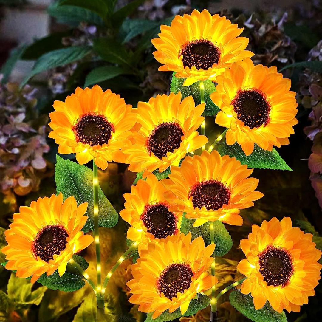 KOOPER Solar Lights Outdoor Decor - 6 Pack Solar Garden Lights with 18 Sunflower Lights, Auto ON/Off, Waterproof for Garden, Patio, Backyard