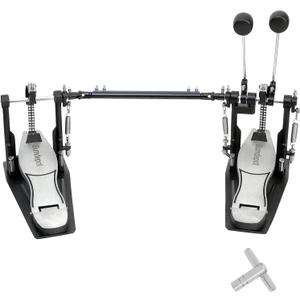 Double Bass drum Pedal,Double Bass Pedal with Adjustable Beater Head,Double Chain Drive Foot Kick Pedal with Drum Key for Drum Set and Electronic Drums (Silver, Double drum pedal)