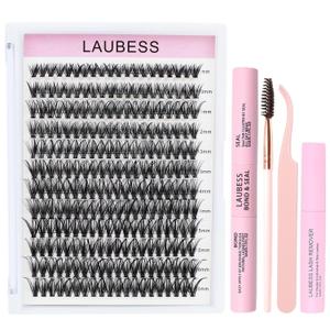 Lash Extension Kit 40D Clusters With Bond, Seal, Remover, Tweezers, Brush - DIY Individual Eyelashes Waterproof Set (40D-0.07D-9-16Mix)