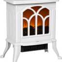 HOMCOM 17" Freestanding Electric Fireplace Stove, Fire Place Heater with Realistic Logs and Flame Effect and Overheat Protection, 750W/1500W, White