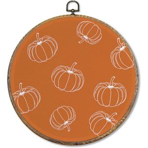 Sufamb Fall Orange Pumpkin Round Wall Art Decor, Farmhouse Autumn Harvest Pumpkin Canvas Artwork Framed, Rustic Fall Thanksgiving Wall Hanging Prints Decorations for Home Bedroom Decor, 10x10 Inches