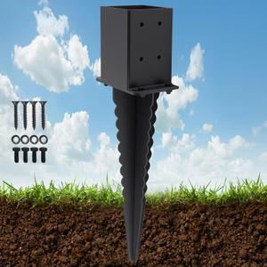 1 Pcs 4x4 Fence Post Anchor Ground Spike (Actual 3.6x3.6), Heavy-Duty 22" Post Anchors, Black Powder-Coated, 4x4 Post Spike for Fences, Mailboxes, Trellises, Road Signs, and Railings