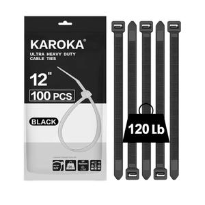 Zip Ties 12 inch Heavy Duty Zip Ties with 120 Pounds Tensile Strength, Black Cable Ties, 100 Pieces,by Karoka