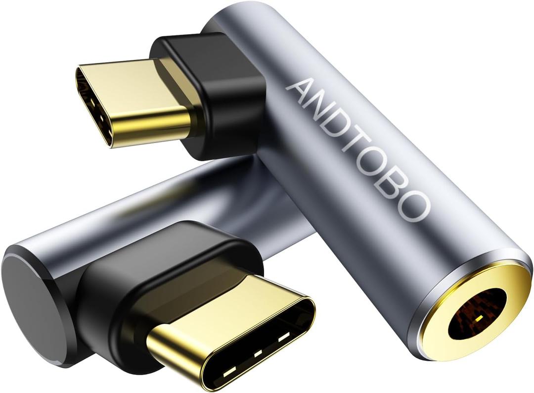[2 Pack] USB C To 3.5mm Audio Adapter, USB Type C To 3.5mm Female Headphone Jack Dongle Aux Adapter DAC Stereo HiFi Right Angle for iPhone 17 Air, 16 15 Pro Max Plus, iPad Pro Air 5 4, Galaxy S24 S23
