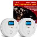 Smoke and Carbon Monoxide Detector - Battery Powered Monoxide Alarm with Dual Sensor and Digital Display, Portable Fire and CO Warning Light Indicators for Kitchen Home (No Battery) 2 Pack