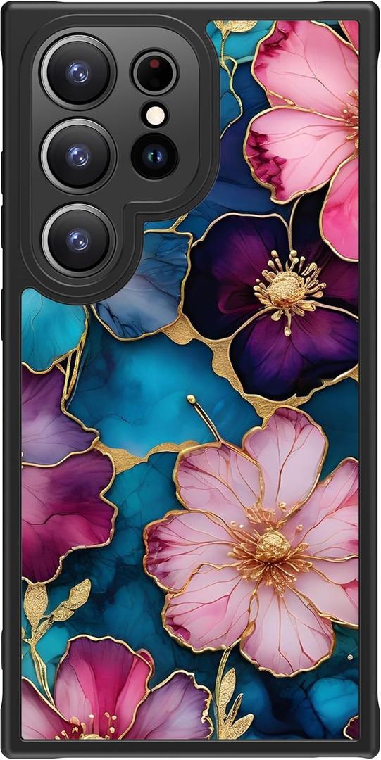 FUNMIKO for Samsung Galaxy S25 Ultra Case Wireless Charging & Military-Grade Protection - Trendy Floral Design for Women Girls, Matte Phone Cover with Shockproof Corners - Vibrant Flower Pattern