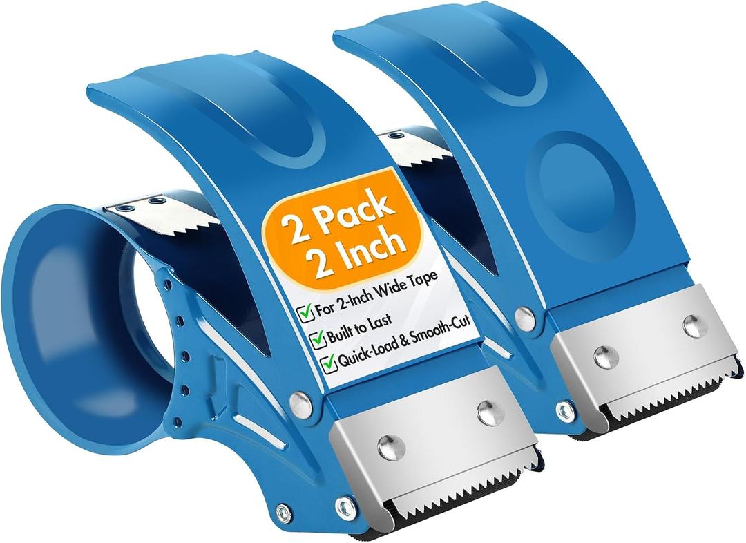 2 Pack Heavy Duty Packing Tape Dispenser Gun, Fits Packaging Tape up to 2 Inches Wide with 3-Inch Core, Adjustable Brake Tape Gun for Shipping, Moving, Office & Warehouse