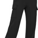 Girls Kids Cargo Sweatpants Wide Straight Leg Jogger Pants 5-14 Years (Black)