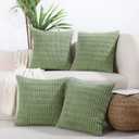 All Smiles Decorative Sage Green Throw Pillow Covers 18x18 Set of 4 Farmhouse Rustic Boho Home Decor Soft Plush Striped Corduroy Square Cushion Case for Living Room Couch Bed Sofa (18" x 18" (Pack of 4))