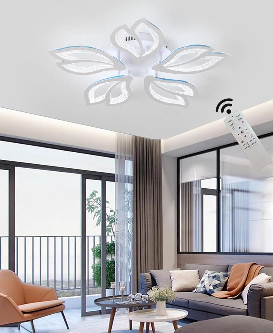 Modern LED Ceiling Light 23.6in with Remote Control 5-Leaf Ceiling Lamp for Bedroom Living Room Dining Room Office Kitchen Nursery School (White /5leaves/60W)