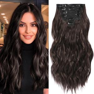 Clip in Hair Extensions, 6 PCS Natural & Soft Hair & Blends Well Hair Extensions, Dark Brown Long Wavy Hairpieces(20inch, 6pcs, Dark Brown) (20 Inch ( 6 PCS ))