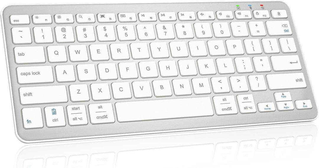 Bluetooth Keyboard, Ultra-Slim Wireless Keyboard for iPad, Rechargeable Ergonomic Computer Keyboard for iOS, Android, Windows PC Tablets Phone, White Silver