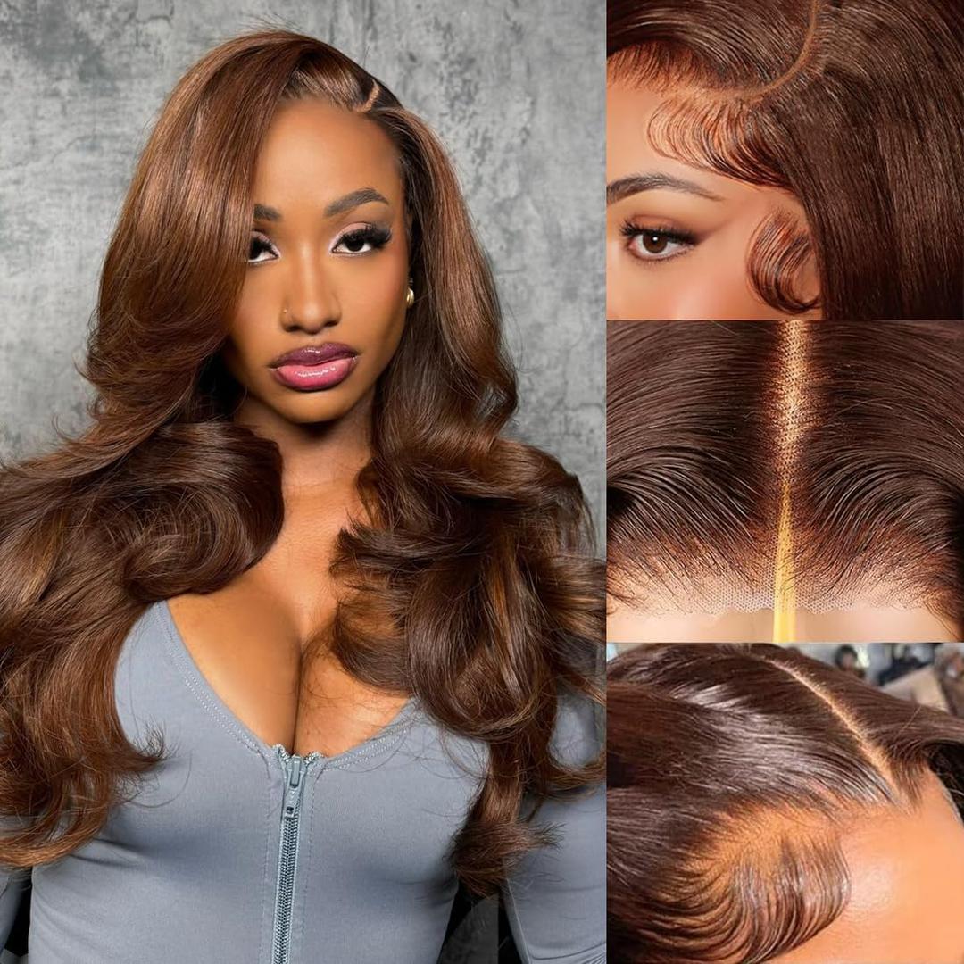 Chocolate Brown Body Wave 5X5 HD Lace Frontal Closure Wig Curly Wave Human Hair Wigs Pre Plucked Unprocessed Virgin Hair 200% Density 20 Inch For Black Women