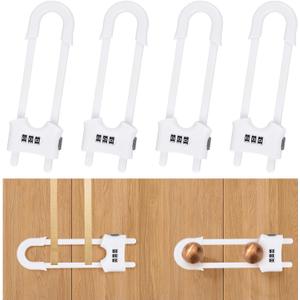 4 Pack U-Shaped Sliding Cabinet Locks Multifunctional Child Safety Lock Adjustable Baby Proof Clips for Home Cabinets Refrigerator Doors Cabinet Knobs and Window Handles (White)