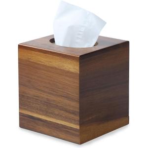 Acacia Wood Tissue Box Cover, Square Wooden Tissue Holder for Bathroom, Living Room, Dining Table, Decorative Cube Facial Tissue Box Cover, 5.3 x 5.3 x 5.9 inches