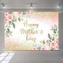 Rose Gold Floral Happy Mother's Day Backdrop Blush Pink Floral Golden Glitter Dots Mother's Day Photography Background Thanks Mom Party Decorations Banner (7x5ft)