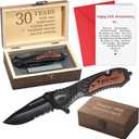 30 Years Anniversary Keepsake Gifts for Him Men Husband Engraved Pocket Folding Knife with Wood Box Tin Anniversary Customized Wedding Birthday Gifts for Men Outdoor Camping Activity