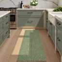 Uphome Kitchen Runner Rug, 2x4'3 Washable Boho Rug Runners for Hallways Non Slip, Low Pile Woven Cotton Modern Carpet Runners, Stain Resistant Bedroom Runner Rug for Hallway Entryway Entrance, Green