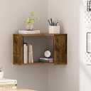 Floating Corner Shelf, 2-Tier Floating Shelf for Wall, Wood Floating Book Shelf for Living Room, Bedroom, Bathroom, Home Office, Rustic Brown