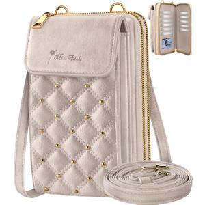 Crossbody Phone Purse for Women - Cute Small Bags Cellphone Wallet RFID Blocking with Strap Zipper and Card Slots (Gold)