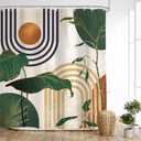 Glawry Abstract Mid Century Shower Curtain Green Retro Boho Tropical Palm Tree Sun Arch Bathroom Modern Minimalist Aesthetic 72Wx72L Inches Bath Accessories Art Home Decor Fabric 12 Pack Hooks