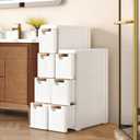 VECELO 3-Drawer Narrow Bathroom Storage Cabinet, Mobile Plastic Slim Rolling Organizer Cart with Built-in 4 Wheels for Living Room, Kitchen, Bathroom, Bedroom, Office, White(16.5" x 7.5" x 22.2")