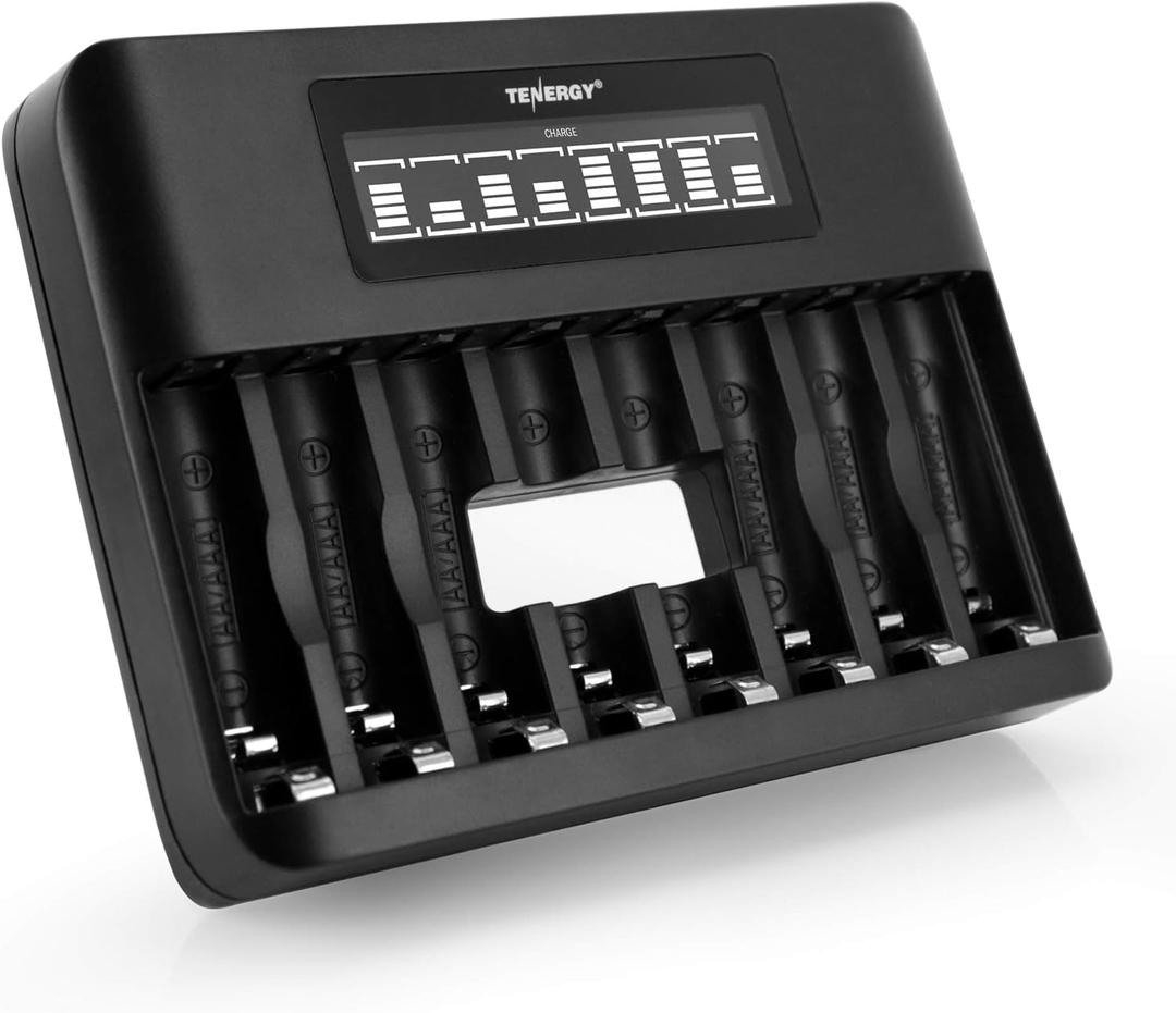 Tenergy TN480U 8-Bay LCD Display Fast Charger for NiMH/NiCD AA AAA Rechargeable Batteries with Mirco USB and USB Type C Input for AA and AAA Rechargeable Batteries