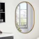 POZINO Gold Oval Mirror, Brass Beveled Mirror, 24"x36" Premium Stainless Steel Frame Mirrors, Vanity Wall Mirrors for Bathroom Bedroom Living Room, Hangs Horizontal Or Vertical (24"Lx36"W)