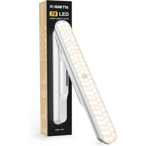 Rossetta Under Cabinet Lights, 78 LED Lights Battery Operated Motion Sensor Light Indoor, Wireless Rechargeable Dimmable Closet Lights Under Cabinet Lighting for Kitchen Closet Stairs Hallway (10.8inch, White)