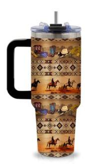 xiiai Western Cowboy Gifts - Retro Cowboy Tumbler 40oz with Handle and Straws, Leak-proof, Stainless Steel Insulated Travel Coffee Mugs, Farm Lovers Cup, Gift for Men Cowboy Culture Fans Birthday, 1Pc