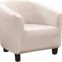 SearchI Club Chair Slipcover Stretch Barrel Chair Covers Jacquard Tub Chair Slipcovers Spandex Armchair Sofa Cover Removable Couch Furniture Protector Arm Chair Cover for Living Room(Fabric-Beige)