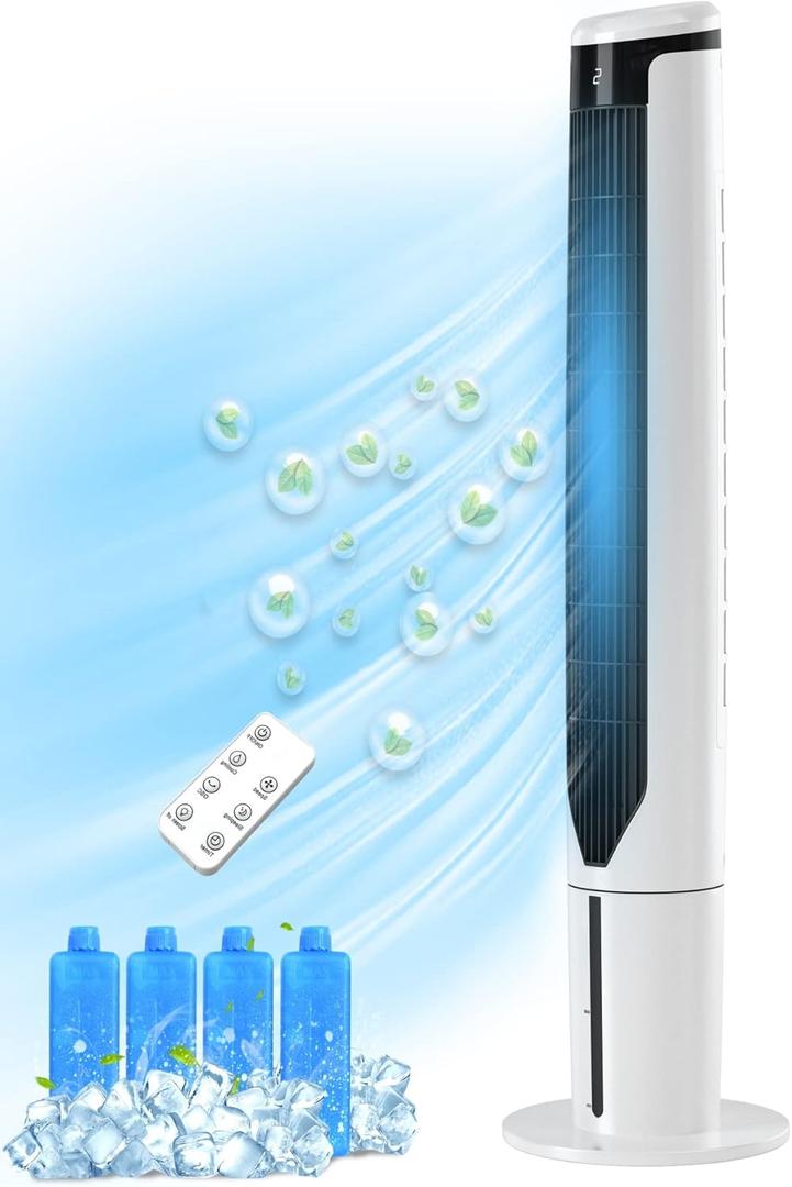 ARLIME Evaporative Air Cooler, Portable Tower Cooling Fan with Remote, 70° Oscillation, 3 Speeds Cooling Fan & 12-Hour Timer, Swamp Cooler with 4 Ice Packs, Room Cooler Air Conditioner for Bedroom Home Office, 41In