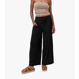 Faleave Women's Linen Palazzo Pants Summer Wide Leg High Waist Casual Lounge Pant Trousers with Pocket L