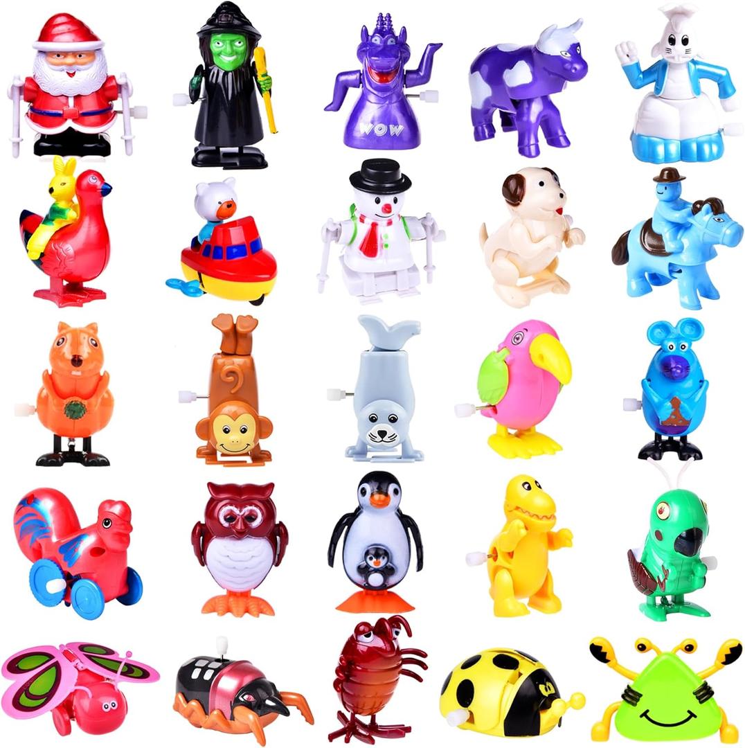FUN LITTLE TOYS Wind Up Toys 25 PCs Assorted Animal Toys for Kid Party Favors, Pinata Filler Carniva Prizes Classroom Incentive Reward