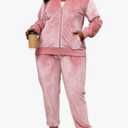 Women's Plus Size Two Piece Outfits Velour Sweatsuits Sets Long Sleeve Loungewear Tracksuit Sets, 5XL