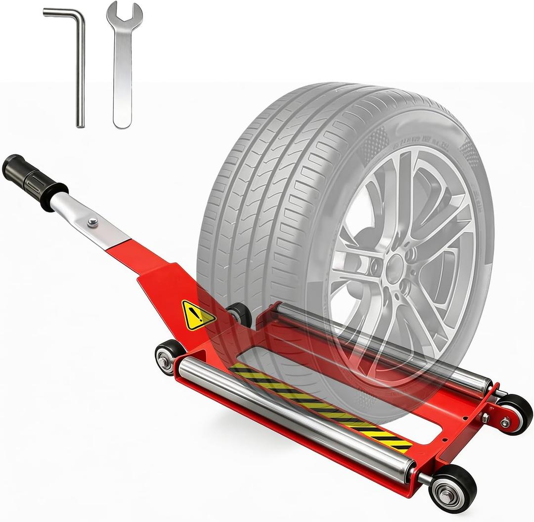 Portable Tire Jack Tool with Removable Handle, Tire Lifting Tool Detachable Metal Sliding Lock‑in Grip Handle, Roller Plate, Saving Wheel Lifter for Car SUV, Tire Removal