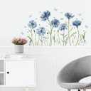 SHUCHING Daisy Wall Sticker Peel and Stick, Vinyl Blue Flower Wall Decal, Floral Wall Decor Art for Girl Living Room Bedroom (Sch-25f-0127)